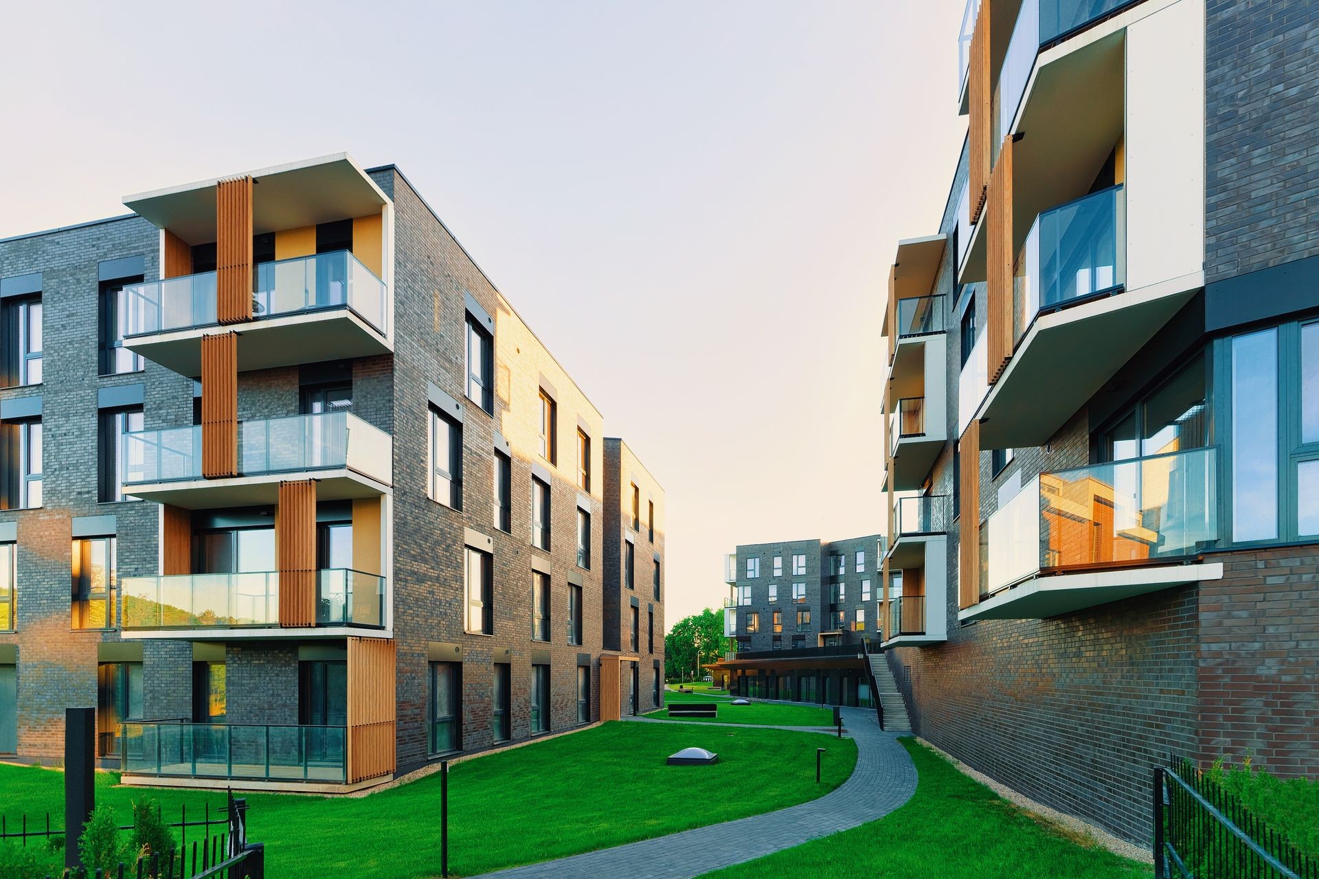 Modern residential apartment house complex with outdoor facilities concept.  Modern residential apartment house complex with outdoor facilities concept.